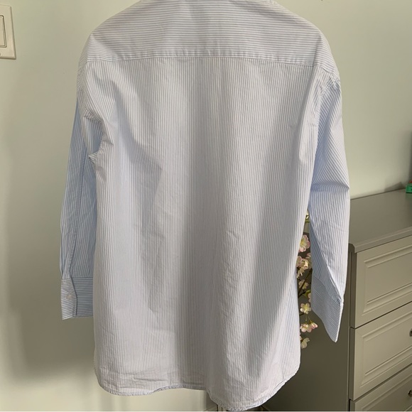 CRISP OVERSIZED COTTON BUTTON UP COLLARED SHIRT / WHITE & PALE BLUE STRIPE - Picture 5 of 10